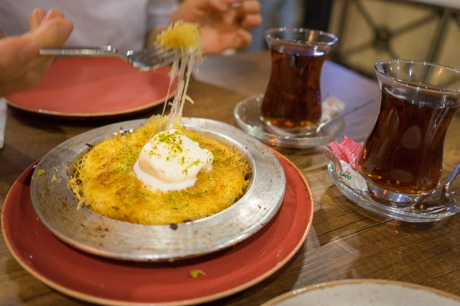 2 day Baku itinerary: Kunefe Turkish food at Merhaba restaurant in Baku