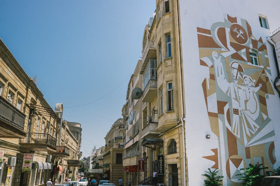 2 day Baku itinerary: Soviet mural on Tolstoy street in Baku