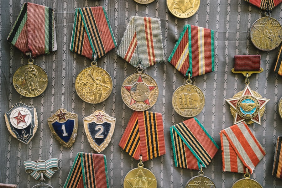 2 day Baku itinerary: Soviet medals for sale in Baku old town
