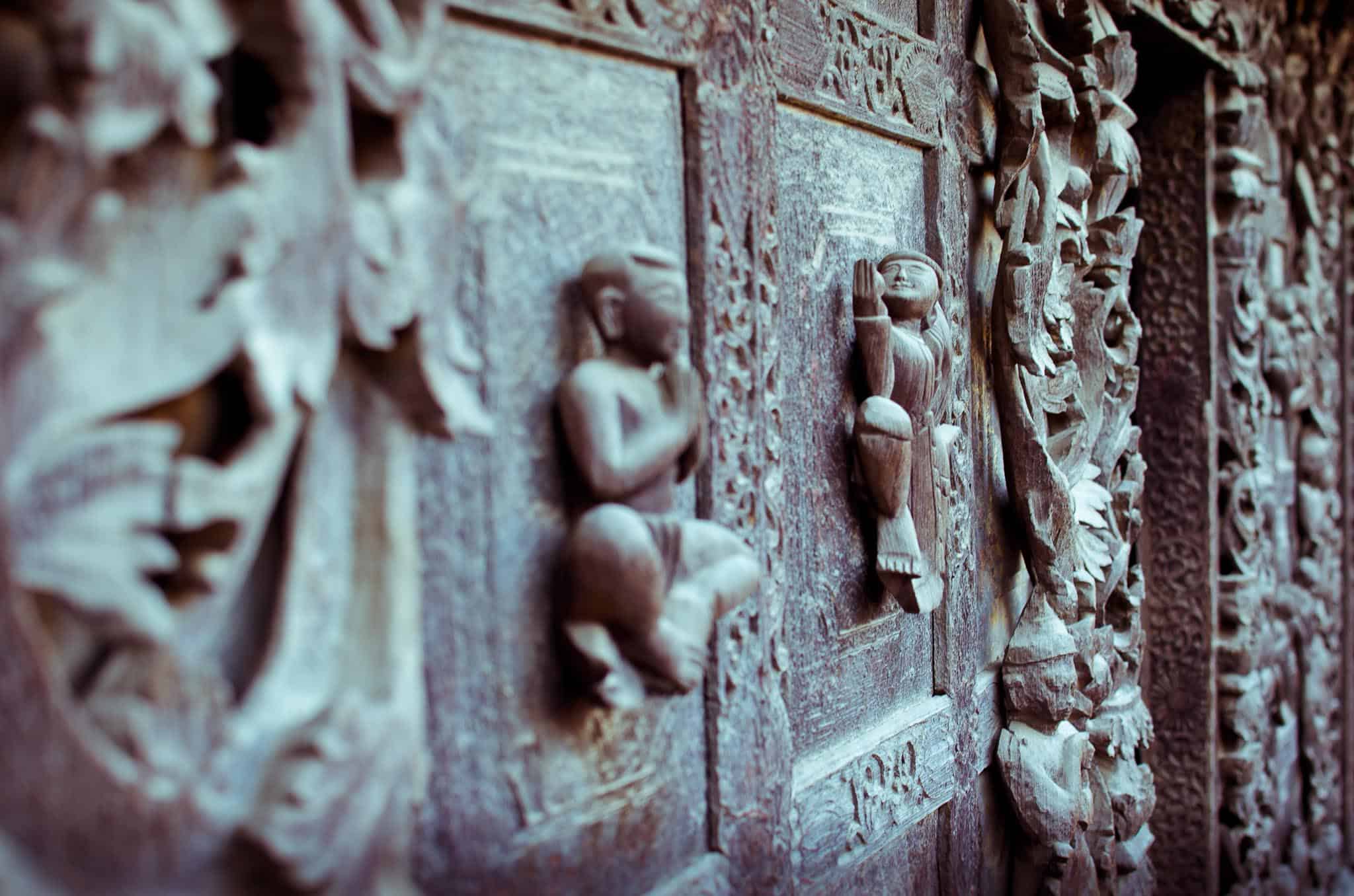 Detail of the Shwenandaw Monastery, or teak temple in Mandalay , Myanmar