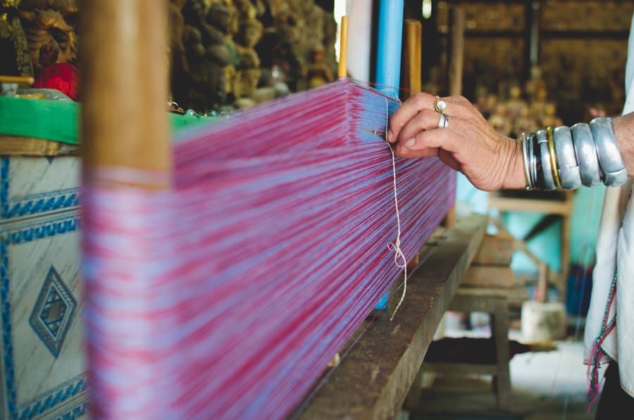 Karen tribe woman weaving in Bagan, Myanmar