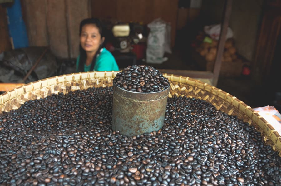 Sulawesi coffee beans for sale in the market in Rantepao, Sulawesi