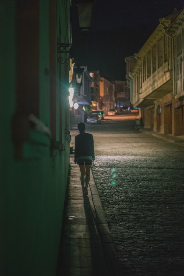 Street scene at night in Sighnaghi, Georgia