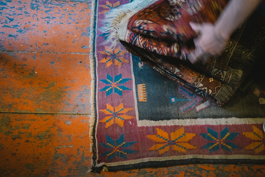 Antique carpet for sale at Pheasant's Tears in Sighnaghi, Georgia