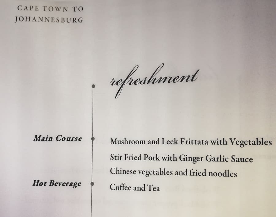Singapore airlines economy class menu