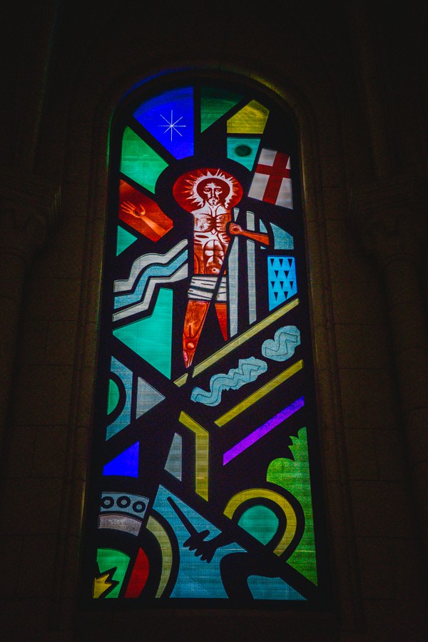 Glass window in Almudena Cathedral