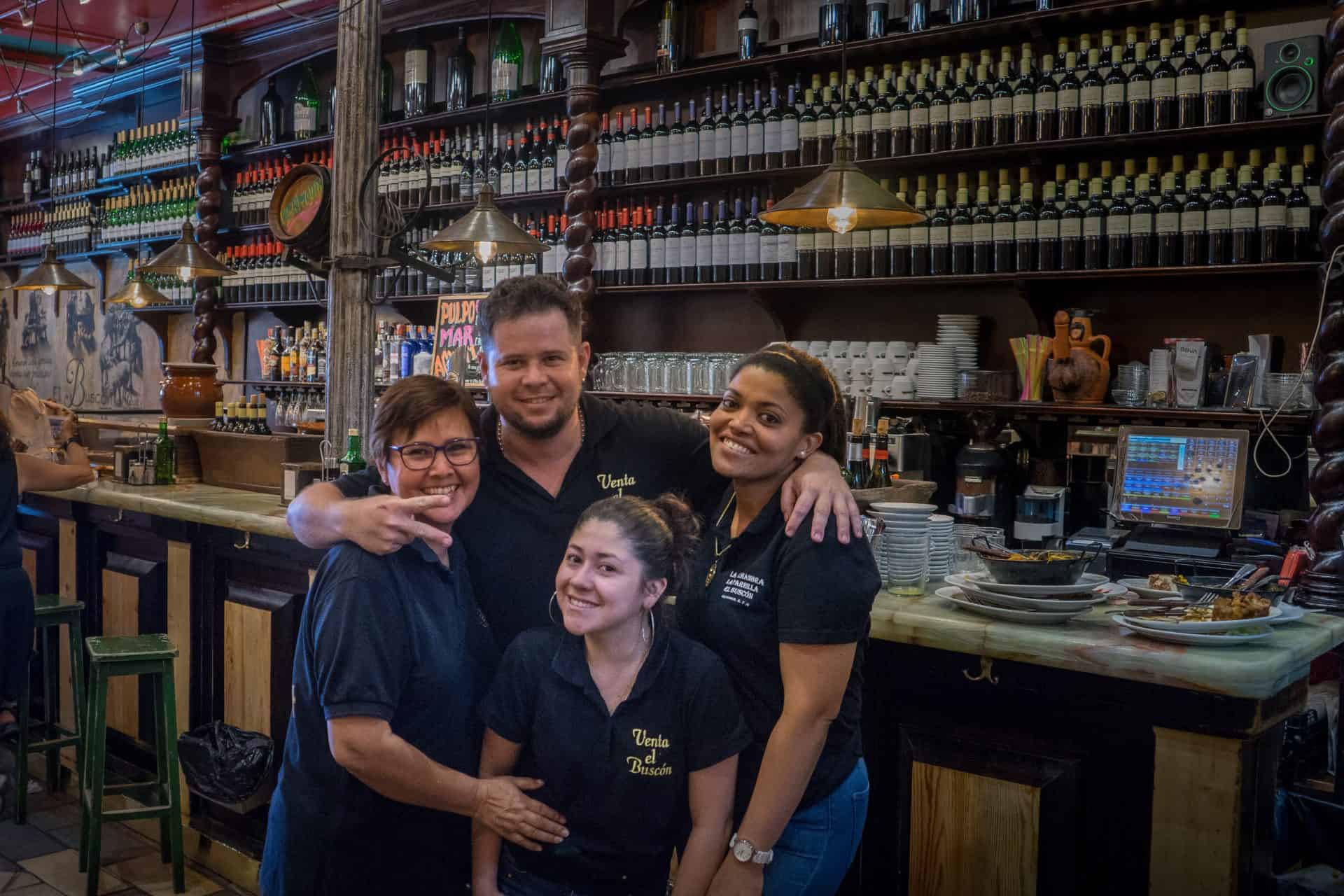 Friendly staff at at restaurant near Sol that we went to on a Madrid self-guided walking tour