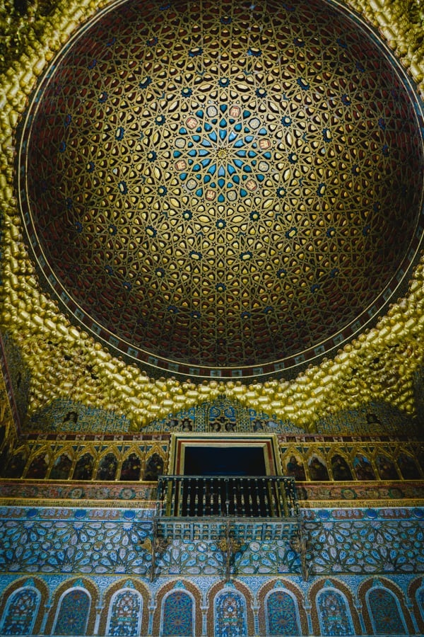 The golden dome ceiling in the Salón de Embajadores (Ambassadors' Room) Seville Real Alcazar