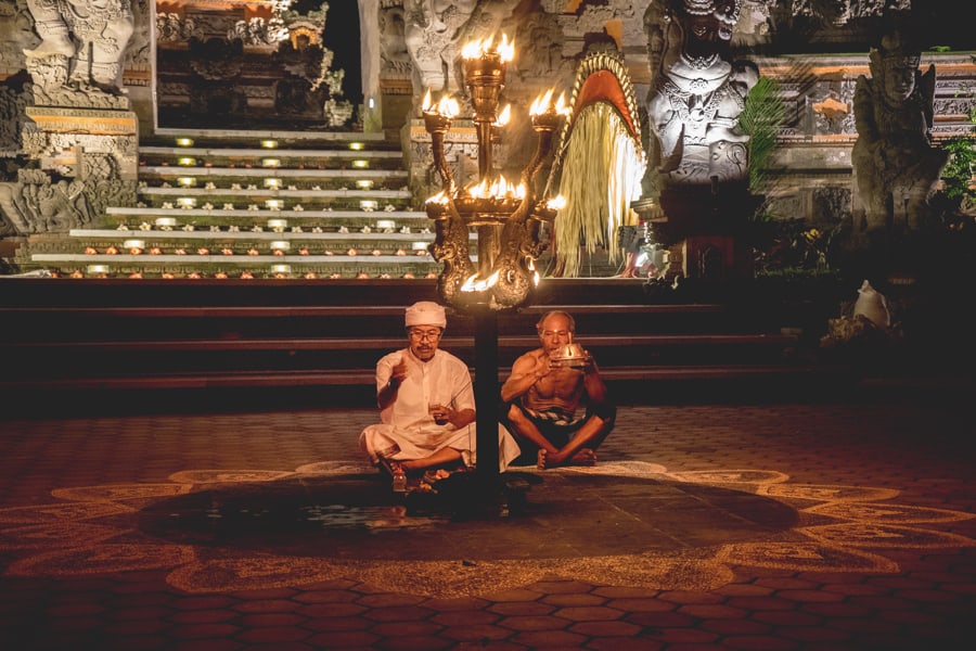 A ritual before the start of the Kecak dance in Ubud