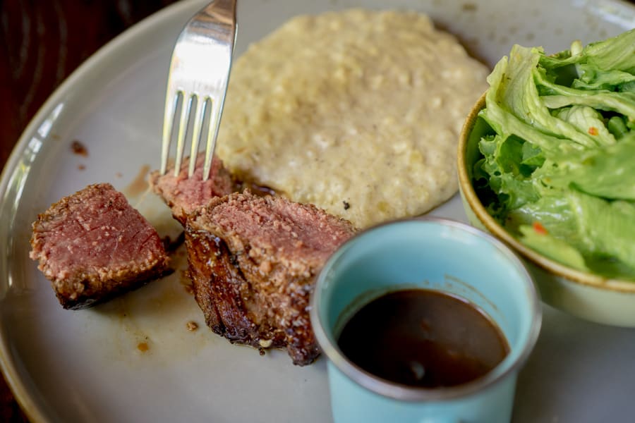 Steak at Sugar Rock restaurant, Padang Padang beach, Bali
