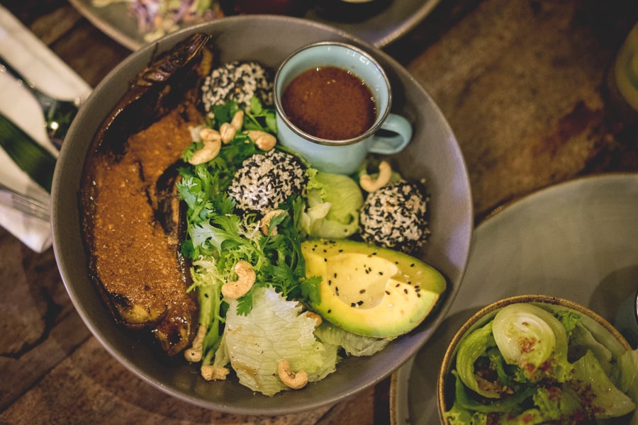 Eggplant-miso bowl, Sugar Rock restaurant, Padang Padang beach, Bali