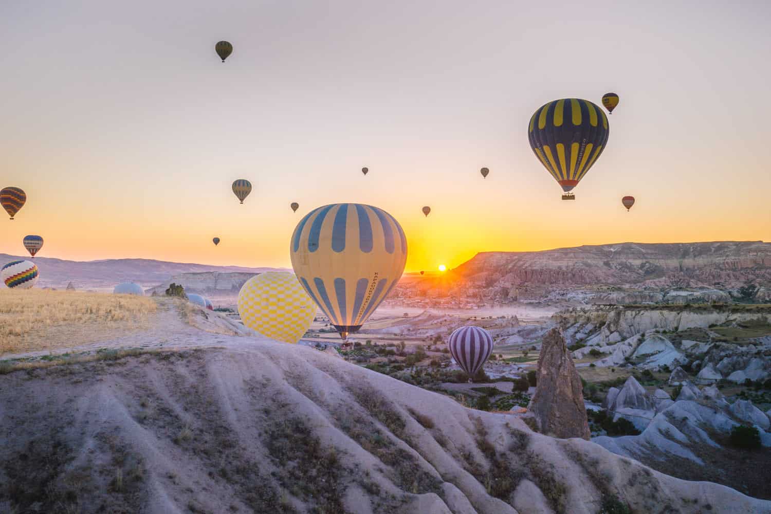 Hot air ballooning in Cappadocia during sunrise