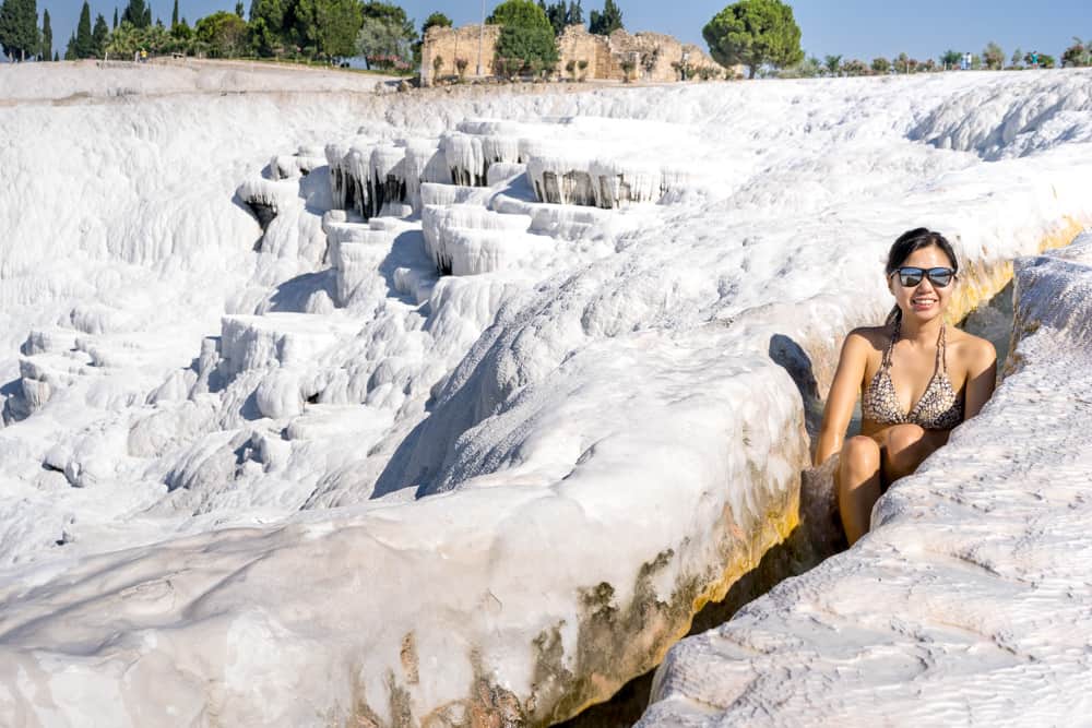 swimming in the Pamukkale hot springs in Turkey