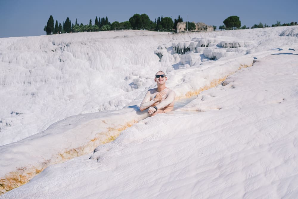Swimming in the Pamukkale hot springs