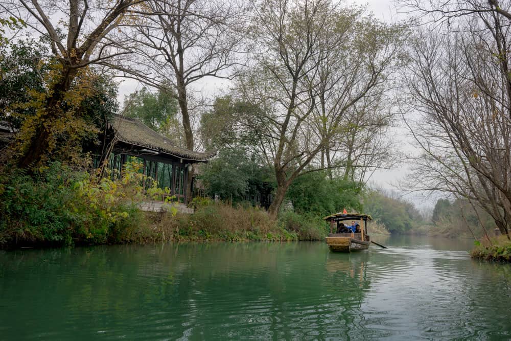 Taking a boat ride through the Xixi wetlands 
