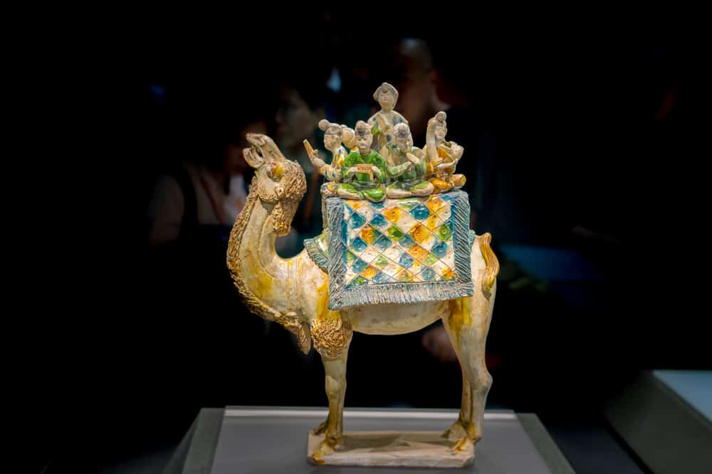 A glazed terracotta camel from the Tang Dynasty in the Shaanxi History Museum in Xi'an, China