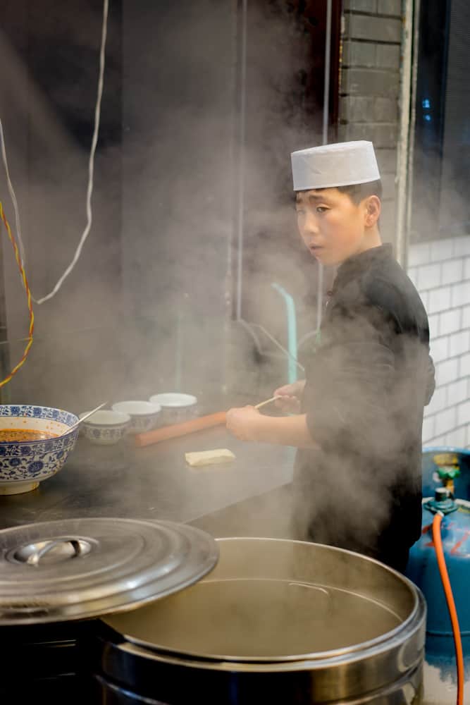 Hand pulled noodles on Muslim street in Xi'an