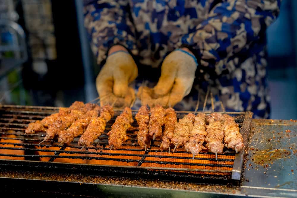 Kao Rou Chuan, or grilled meat skewers is a must eat street food in China