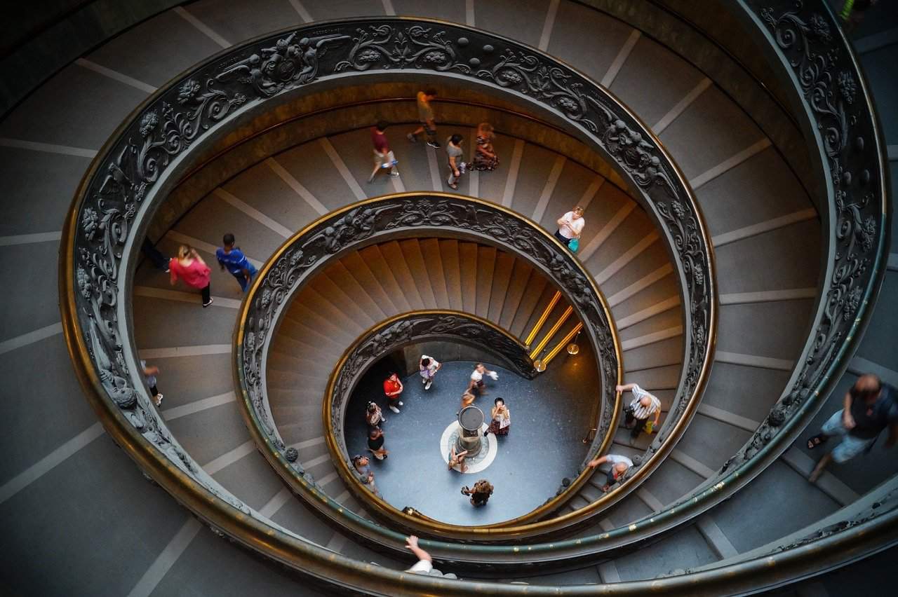 The famous staircase in the Vatican Museums