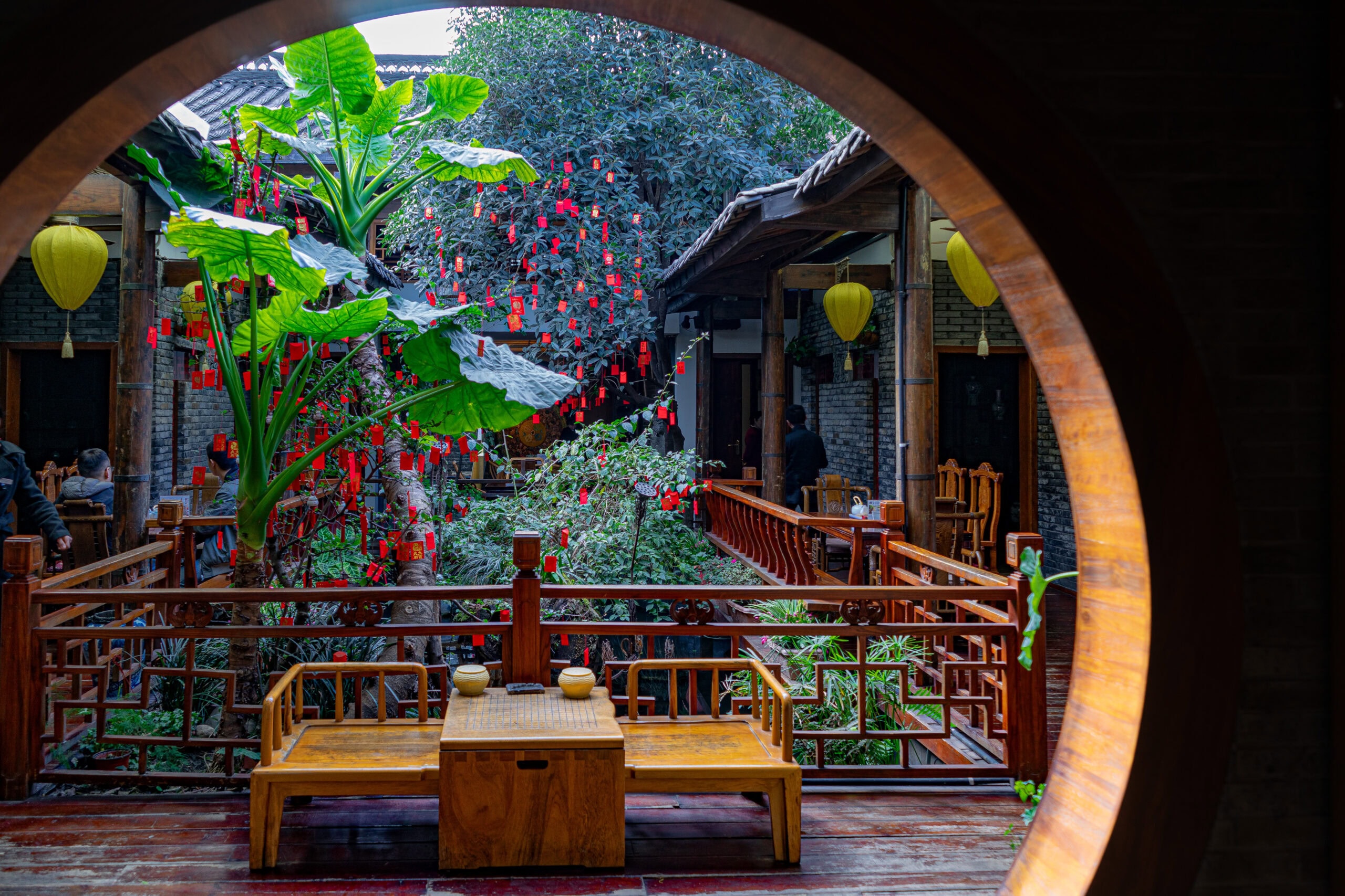 Tea house, set in a garden court yard in the Kuan Zhai Alley, Chengdu