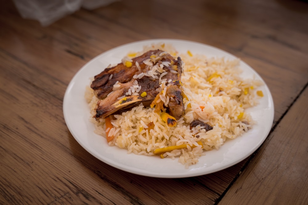 Polov/ polo is a meat rice dish often eaten for breakfast in Xinjiang, China