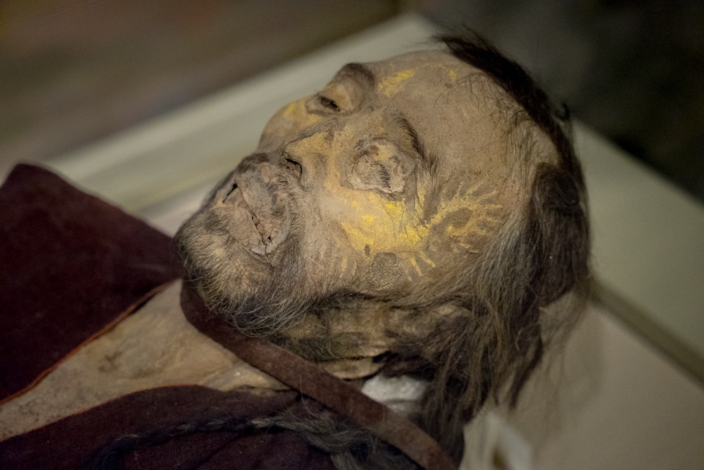 Xinjiang mummy with facial tattoo, Urumqu