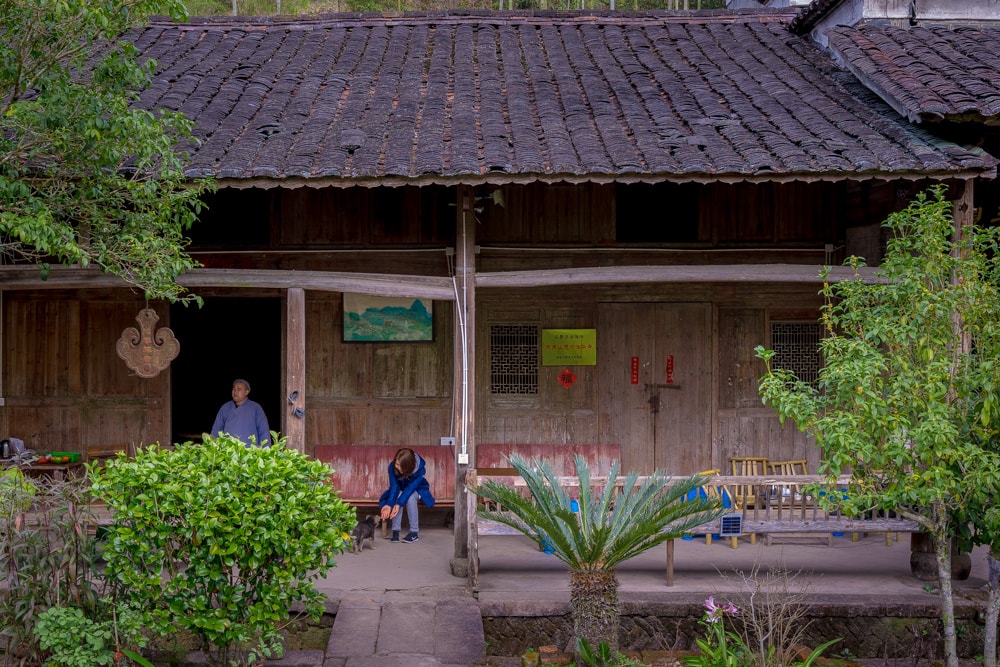 Drinking tea at a temple in Wuyishan