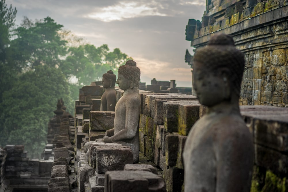 Jogja itinerary: Buddha statues on Borobudur temple near Yogyakarta