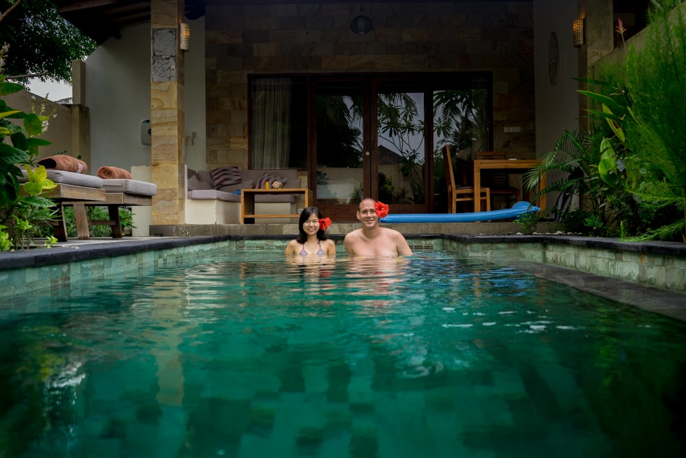 Couple enjoying their honeymoon in Lombok at their private pool villa