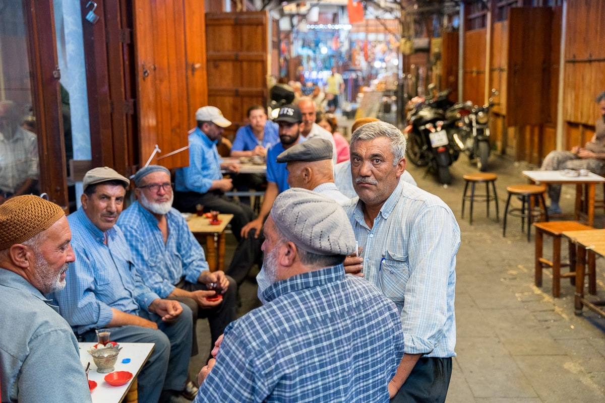 Men drinking tea at the Coppersmith Bazaar in Gaziantep