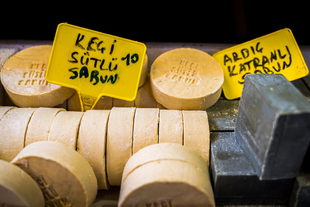 Olive oil soap for sale in the Coppersmith Bazaar in Gazientep