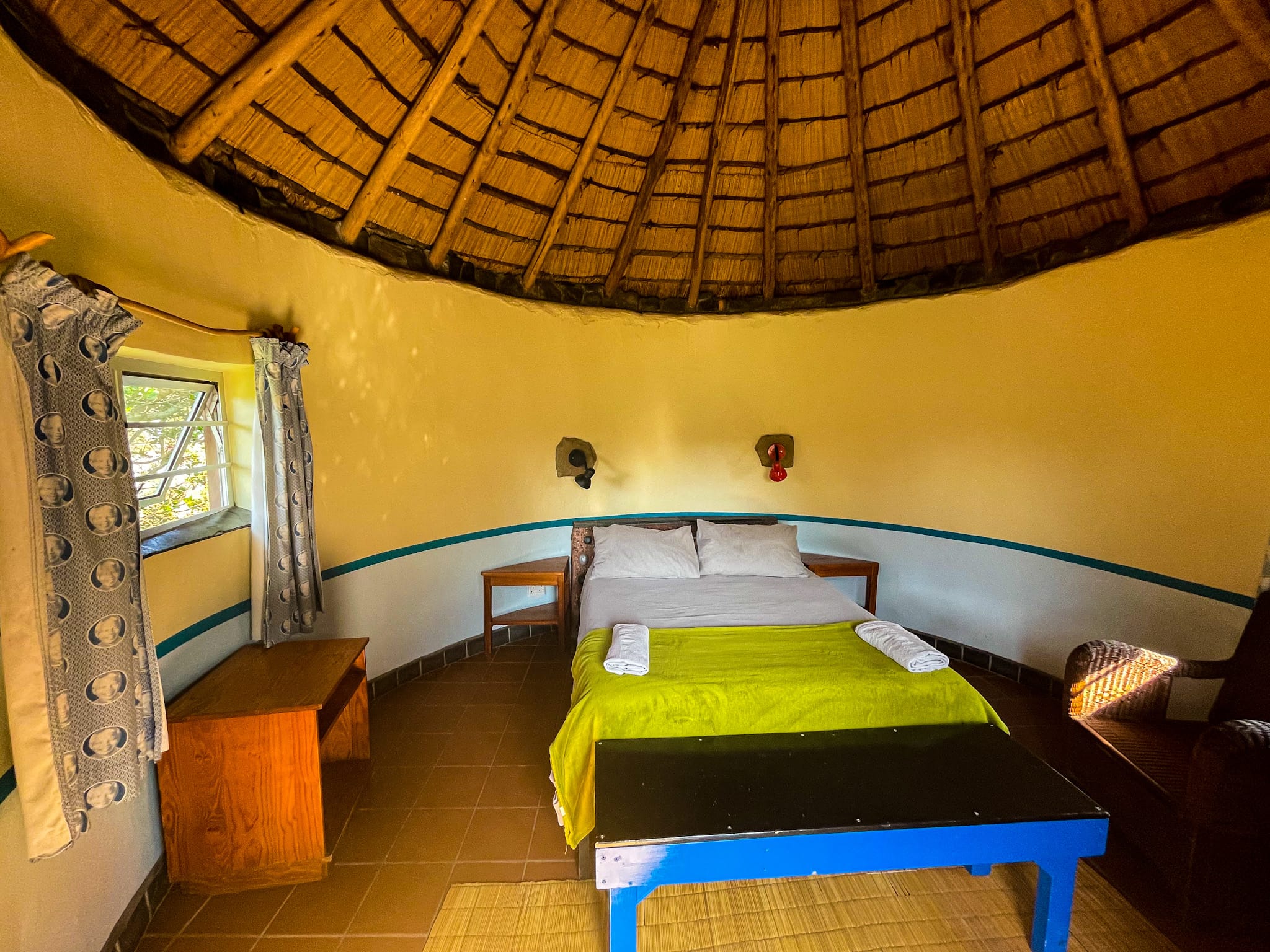 Inside a double room rondavel at Coffee Shack Backpackers in Coffee Bay, Eastern Cape