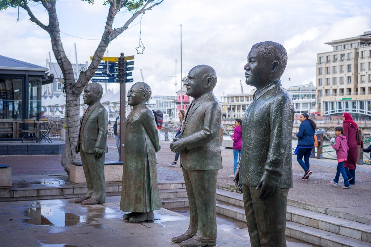 Statues of Nelson Mandela, FW de Klerk and Desmond Tutu at the V&A Waterfront in Cape Town