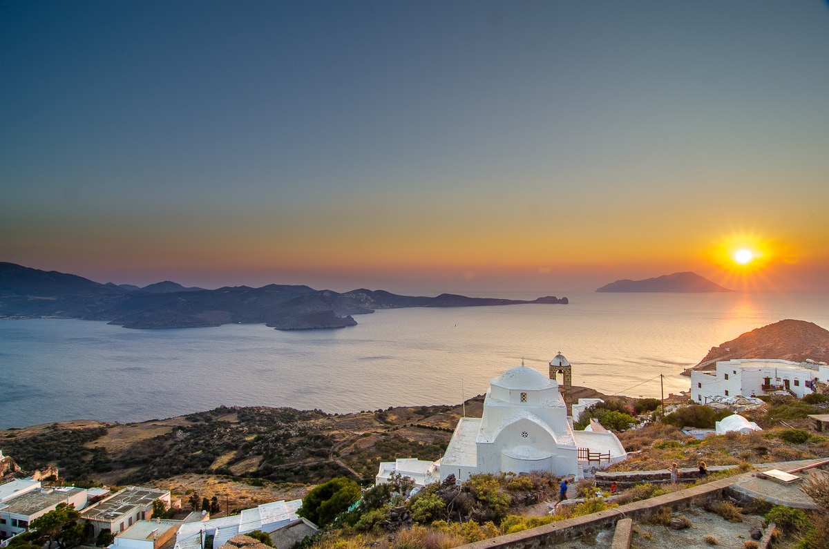 Sunset view from Mesa Panagia church in the Kastro, Milos