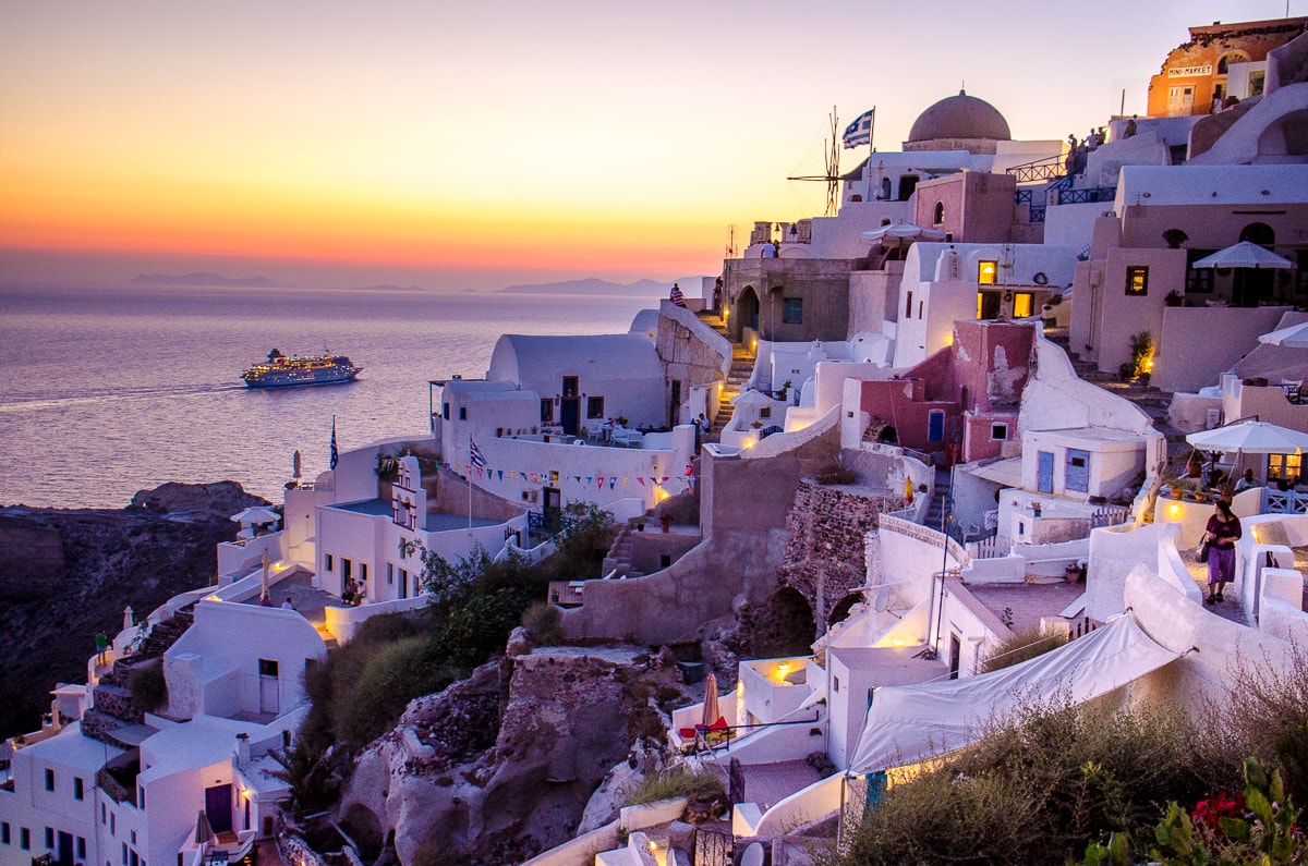Sunset view from Kastro restaurant in Oia, Santorini