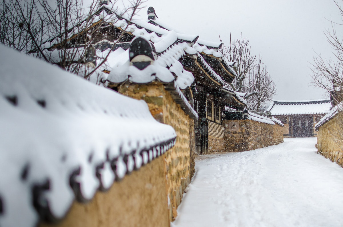 Andong Hahoe Folk Village in the snow