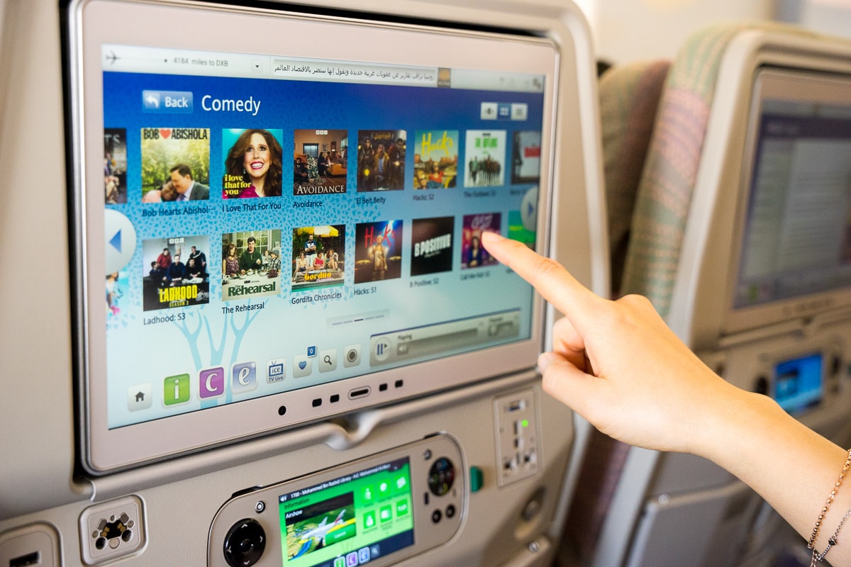 Emirates Airlines Economy class inflight entertainment system called ICE
