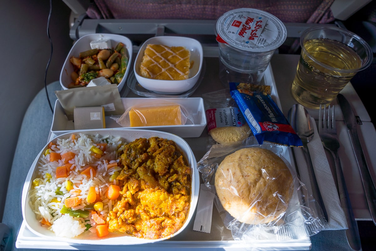 Fish curry and rice for lunch on Emirates airlines 