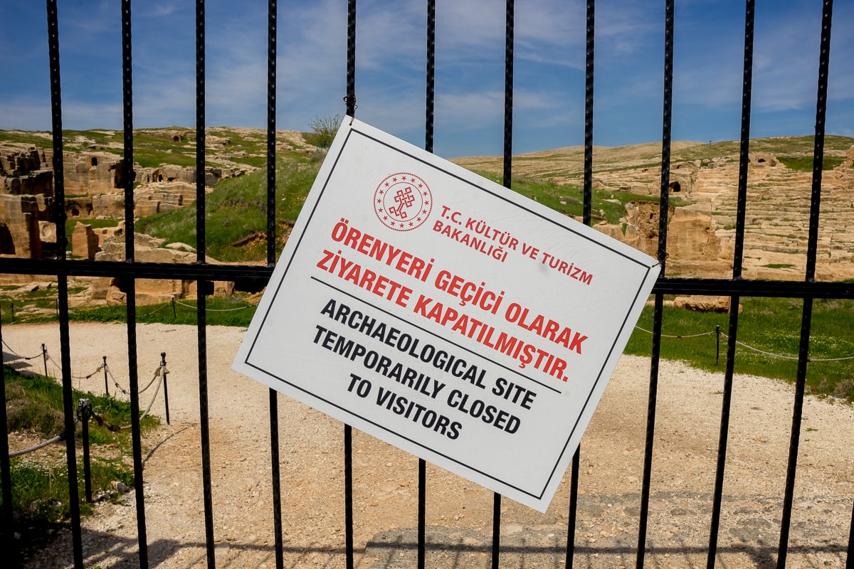 Dara Necropolis sign saying it is temporarily closed to visitors