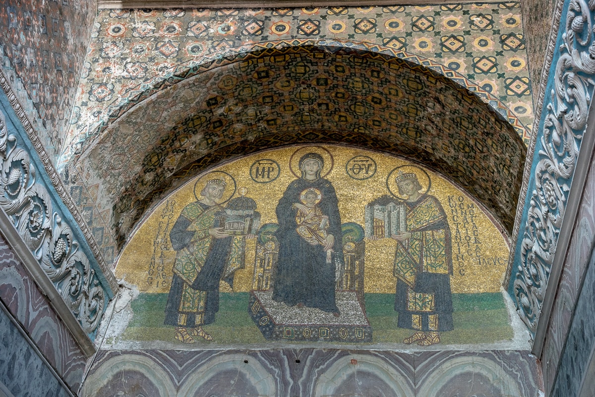 Mosaic seen at the exit of the Hagia Sophia in Istanbul