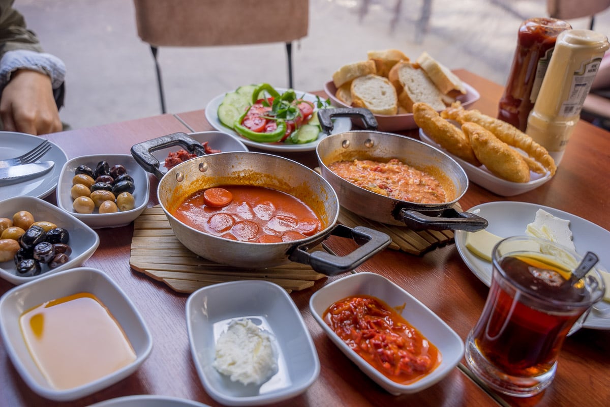 Breakfast spread on Breakfast Street in Istanbul