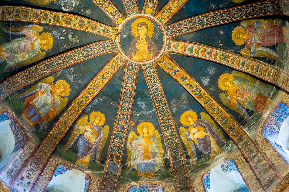 Byzantine frescoes on the dome of the  Chora Church in Istanbul, Turkey