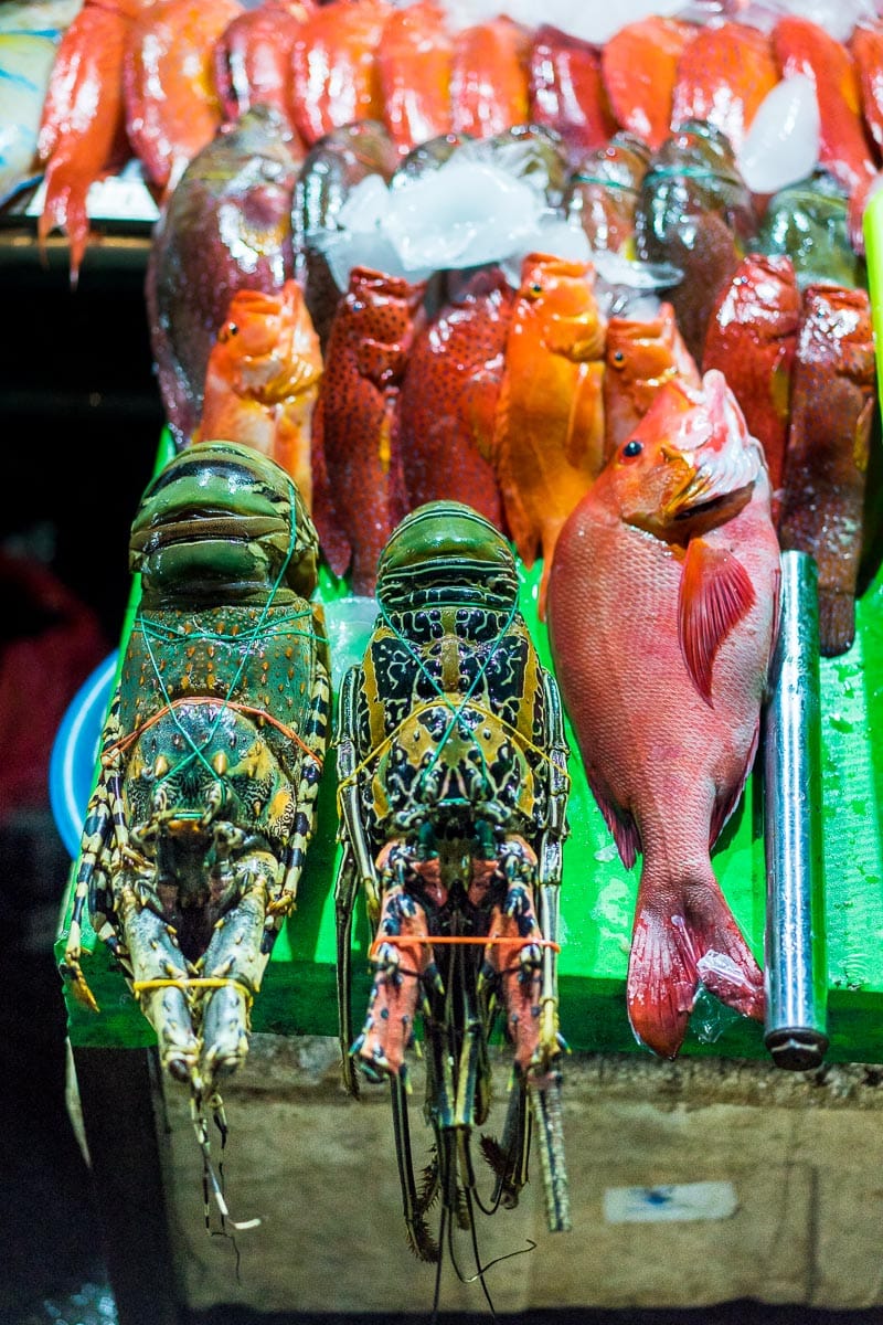 Lobster and Snapper for sale at the Fish market in Labuan Bajo