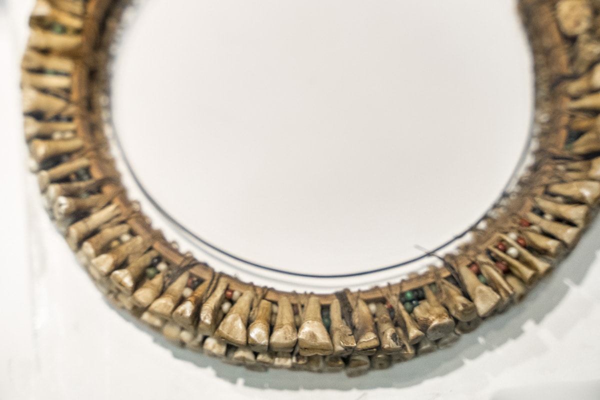 A necklace made with human teeth from Kalimantan on display at the National Museum of Indonesia in central Jakarta