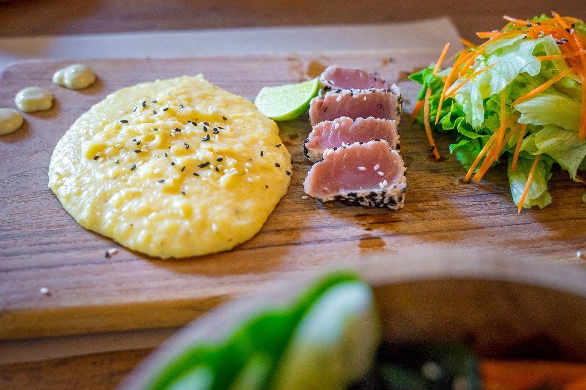 Tuna Tataki with miso mash potato at Happy Banana in Labuan Bajo, Indonesia