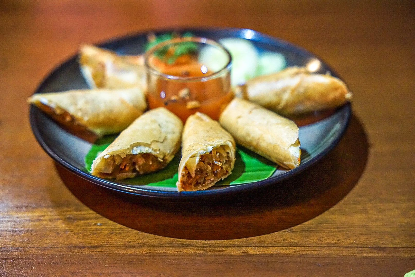 crispy fried Thai spring rolls and sweet and sour dip