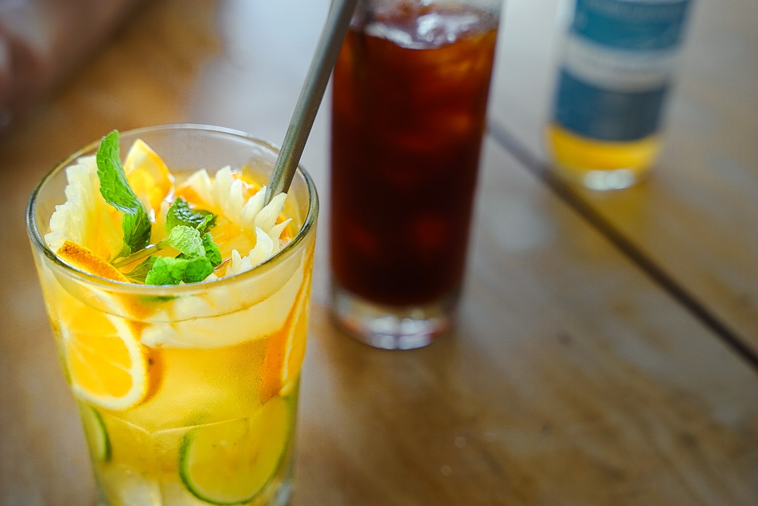Kombucha Love mocktail and iced americano at Good Stuff Cafe in Amed, Bali