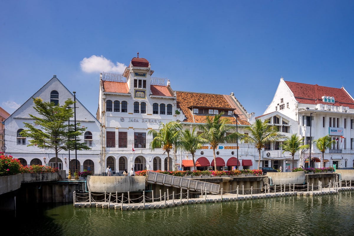 Colonial era architecture of Old Batavia with the Big Canal in the foreground