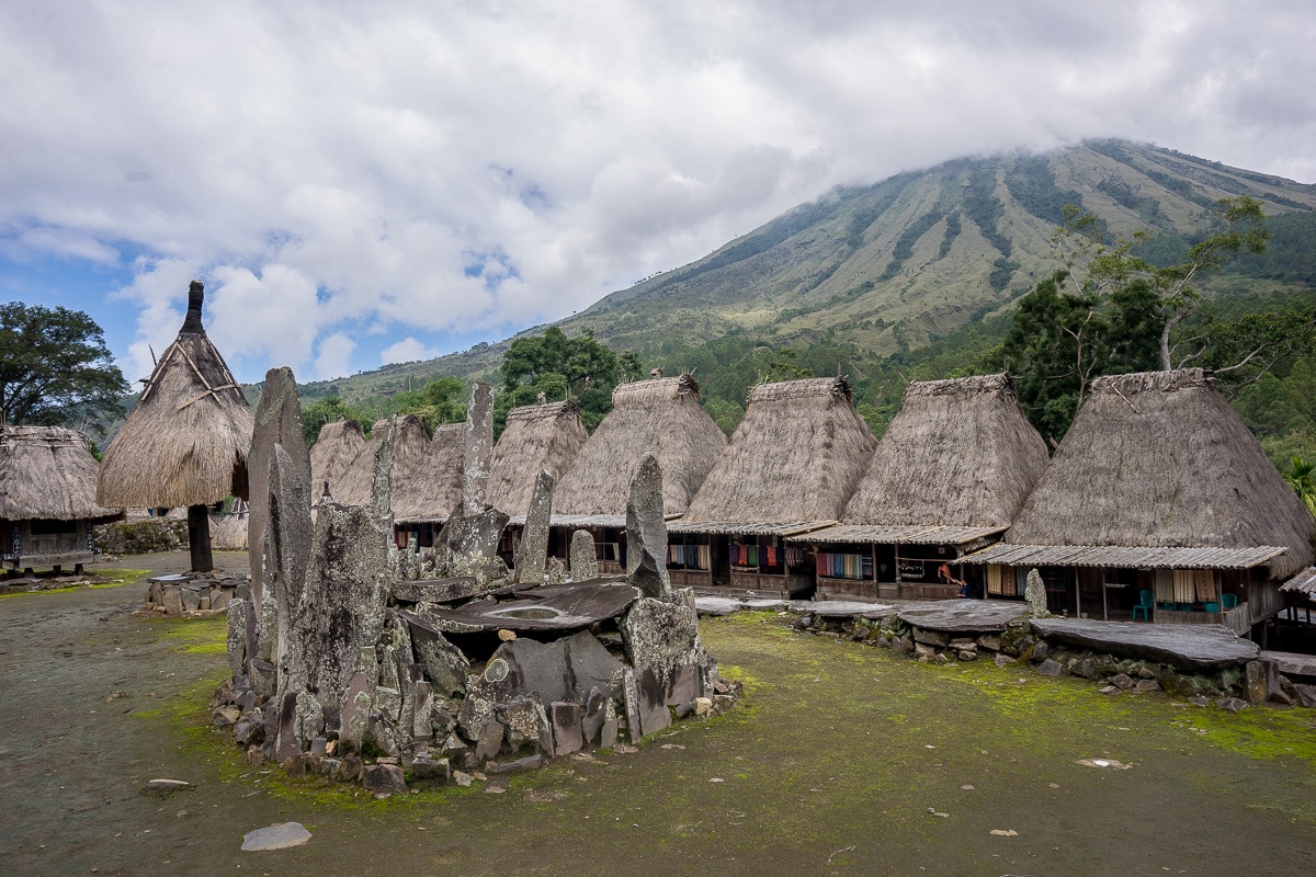 Bena village seen under Inerie Volcano near Bajawa, Flores, Indonesia