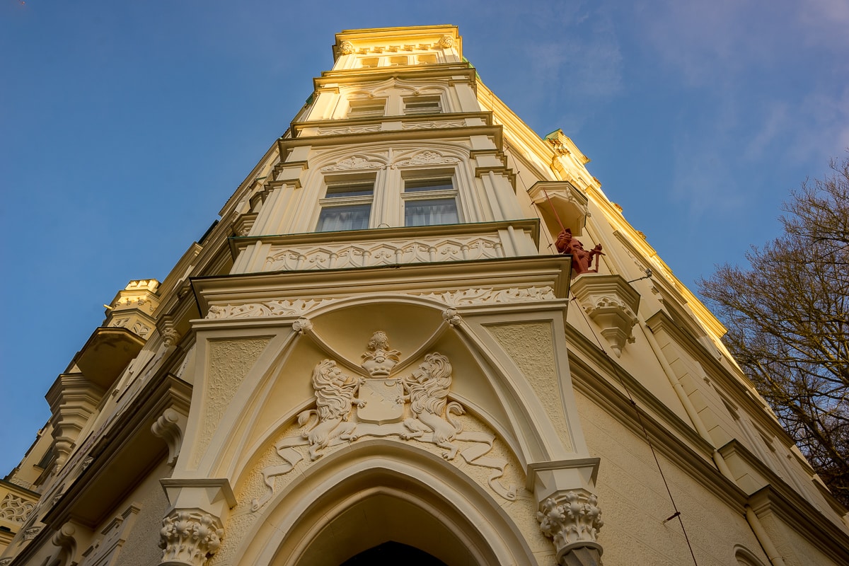 Detail on the facade of the Spa hotel svoboda marianske lazne czech republic